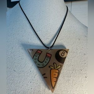 Funky unique unusual eight ball carrot horseshoe necklace